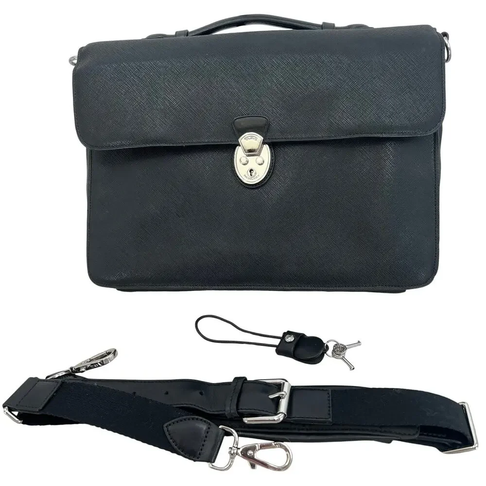 TUMI MCMLXXV Coated Canvas & Leather Top Handle Locking Briefcase Messenger Bag